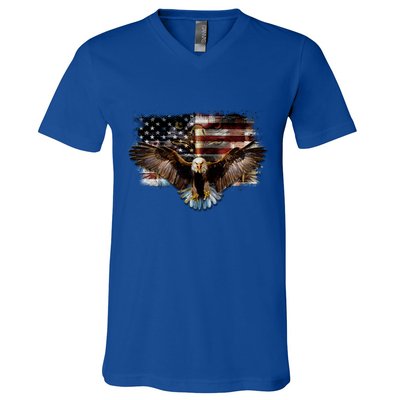 Bald Eagle 4th Of July American Usa Flag Eagle Patriotic V-Neck T-Shirt