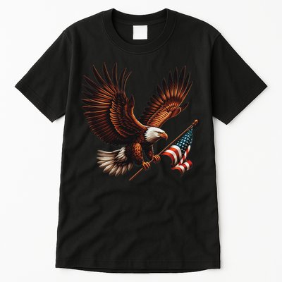 Bald Eagle American Flag 4th Of July Patriotic Man Woman Tall T-Shirt