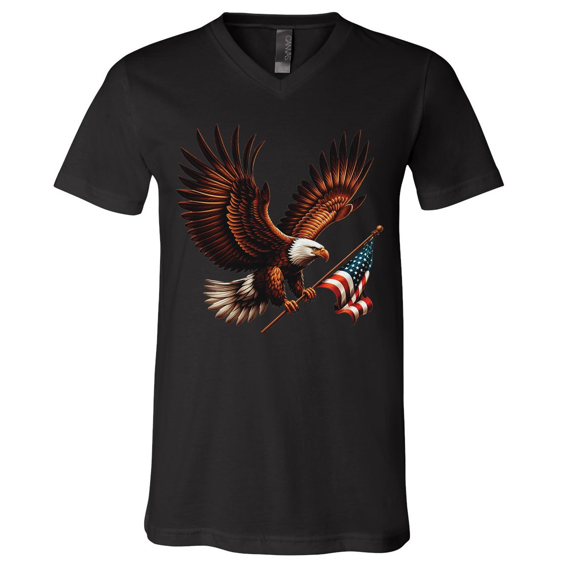 Bald Eagle American Flag 4th Of July Patriotic Man Woman V-Neck T-Shirt