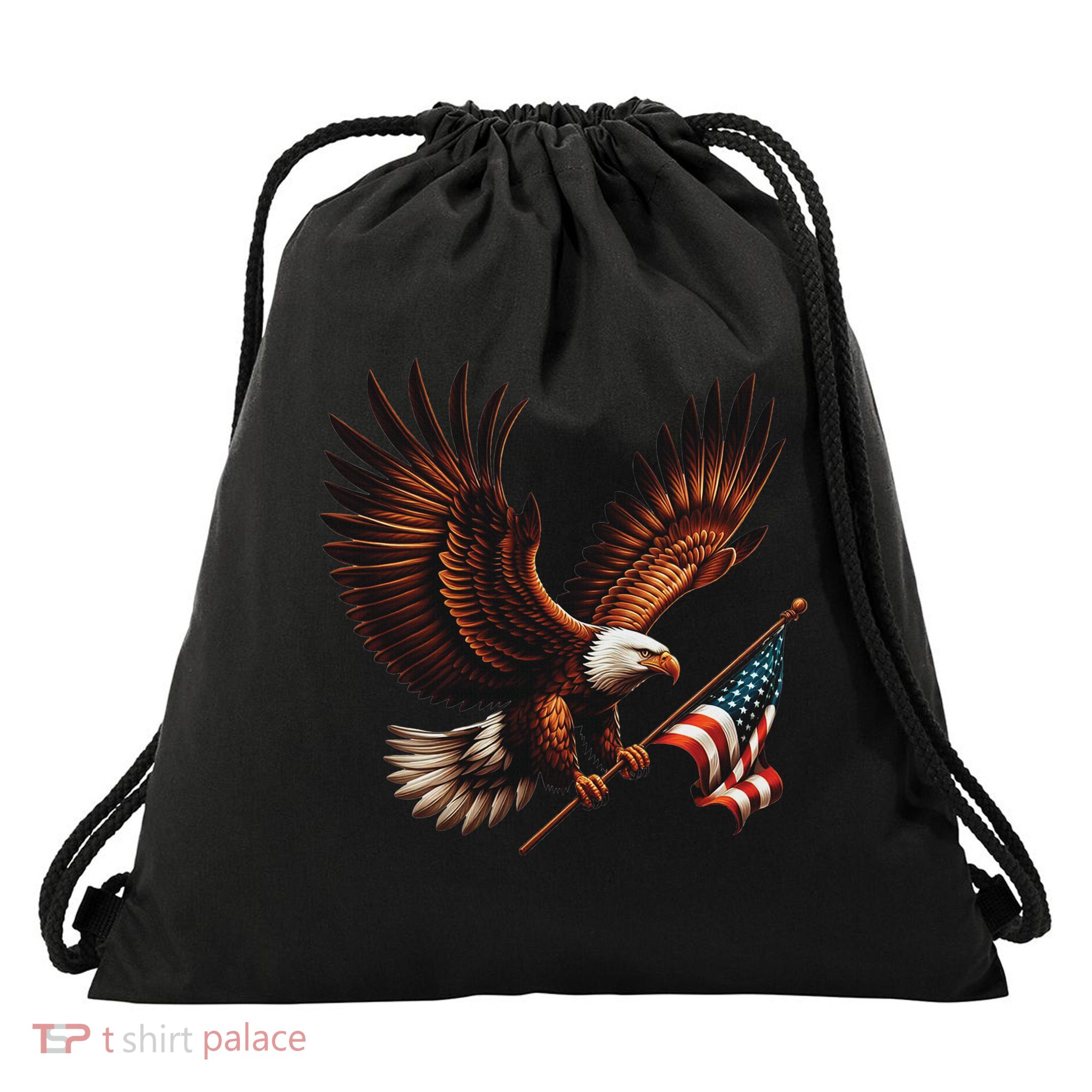 Bald Eagle American Flag 4th Of July Patriotic Man Woman Drawstring Bag