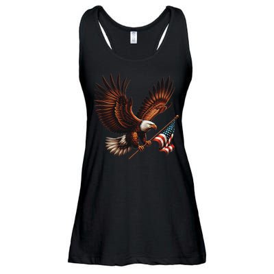 Bald Eagle American Flag 4th Of July Patriotic Man Woman Ladies Essential Flowy Tank