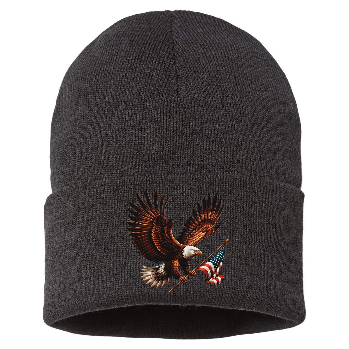 Bald Eagle American Flag 4th Of July Patriotic Man Woman Sustainable Knit Beanie