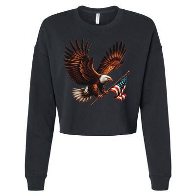 Bald Eagle American Flag 4th Of July Patriotic Man Woman Cropped Pullover Crew