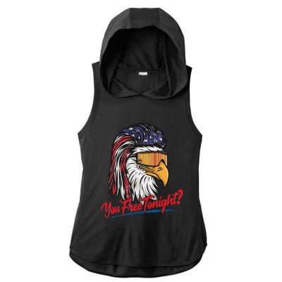 Bald Eagle American Flag You Free Tonight Happy 4th Of July Ladies PosiCharge Tri-Blend Wicking Draft Hoodie Tank