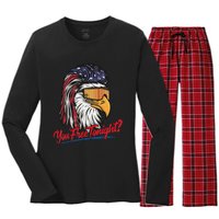 Bald Eagle American Flag You Free Tonight Happy 4th Of July Women's Long Sleeve Flannel Pajama Set 