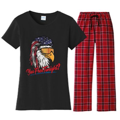 Bald Eagle American Flag You Free Tonight Happy 4th Of July Women's Flannel Pajama Set