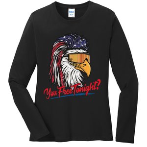 Bald Eagle American Flag You Free Tonight Happy 4th Of July Ladies Long Sleeve Shirt