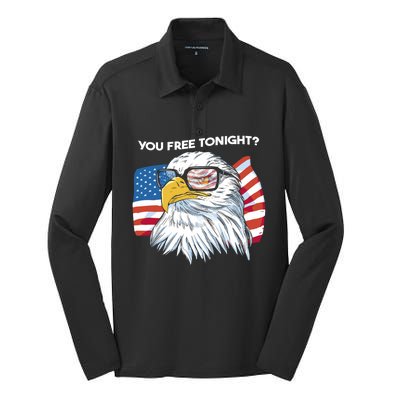 Bald Eagle American Flag You Free Tonight Gift Silk Touch Performance Long Sleeve Polo