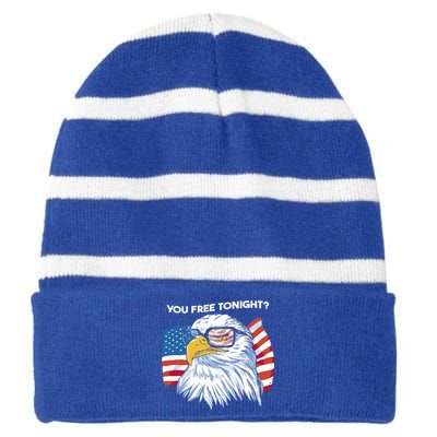 Bald Eagle American Flag You Free Tonight Gift Striped Beanie with Solid Band