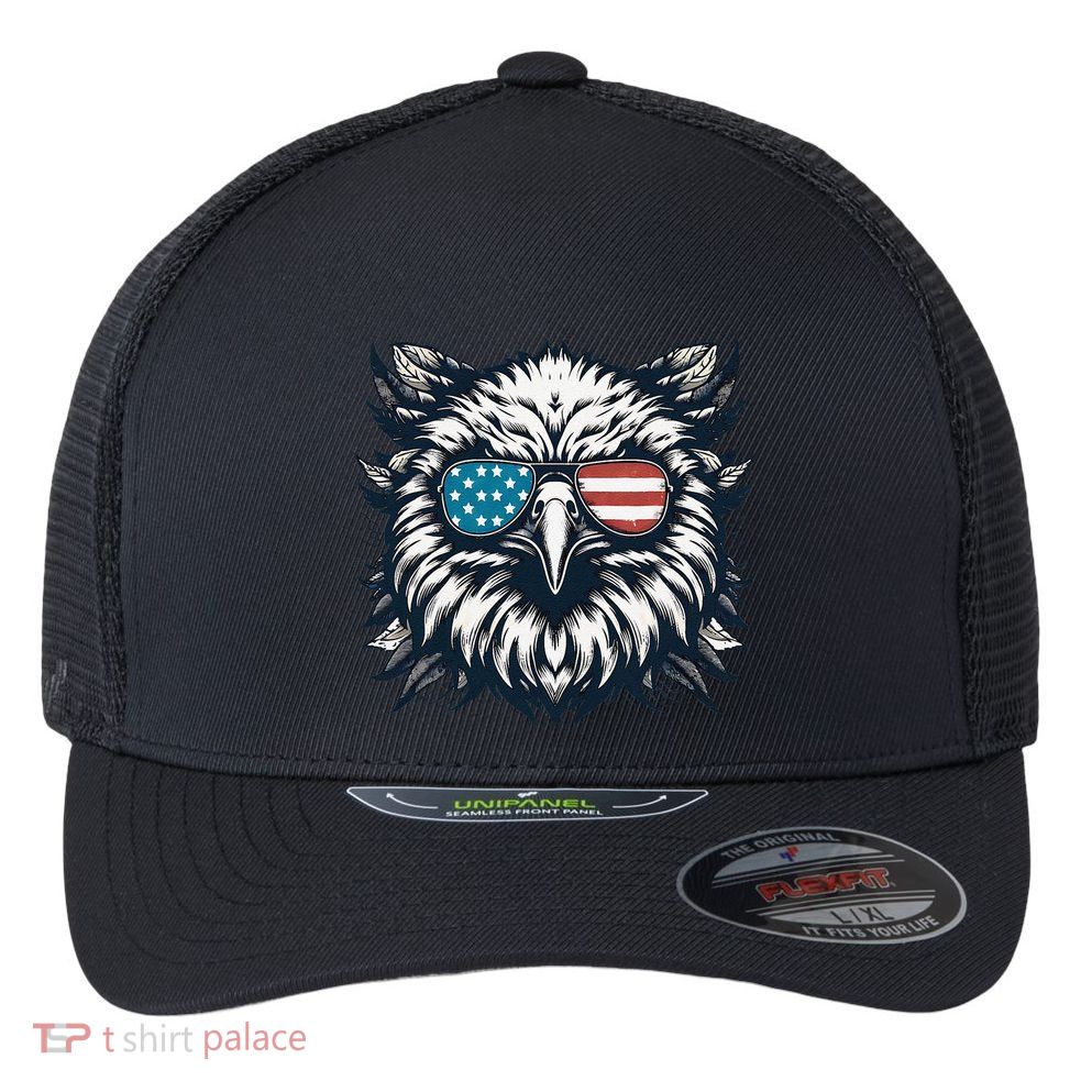 Bald Eagle American Usa 4th Of July Patriotic Funny Eagle Flexfit Unipanel Trucker Cap