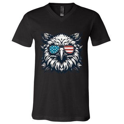 Bald Eagle American Usa 4th Of July Patriotic Funny Eagle V-Neck T-Shirt