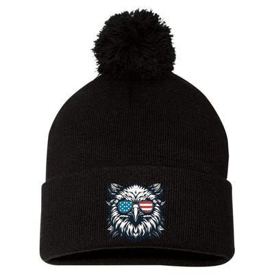 Bald Eagle American Usa 4th Of July Patriotic Funny Eagle Pom Pom 12in Knit Beanie