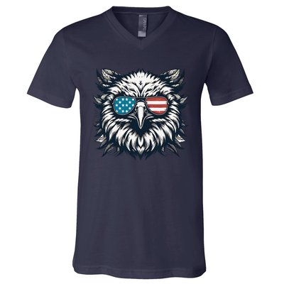 Bald Eagle American Usa 4th Of July Patriotic Funny Eagle V-Neck T-Shirt