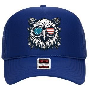 Bald Eagle American Usa 4th Of July Patriotic Funny Eagle High Crown Mesh Back Trucker Hat