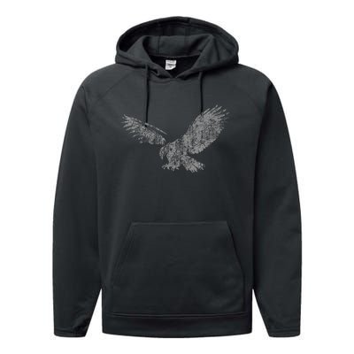 Beautiful Eagle American Bird Silhouette Flying Vintage Usa Performance Fleece Hoodie