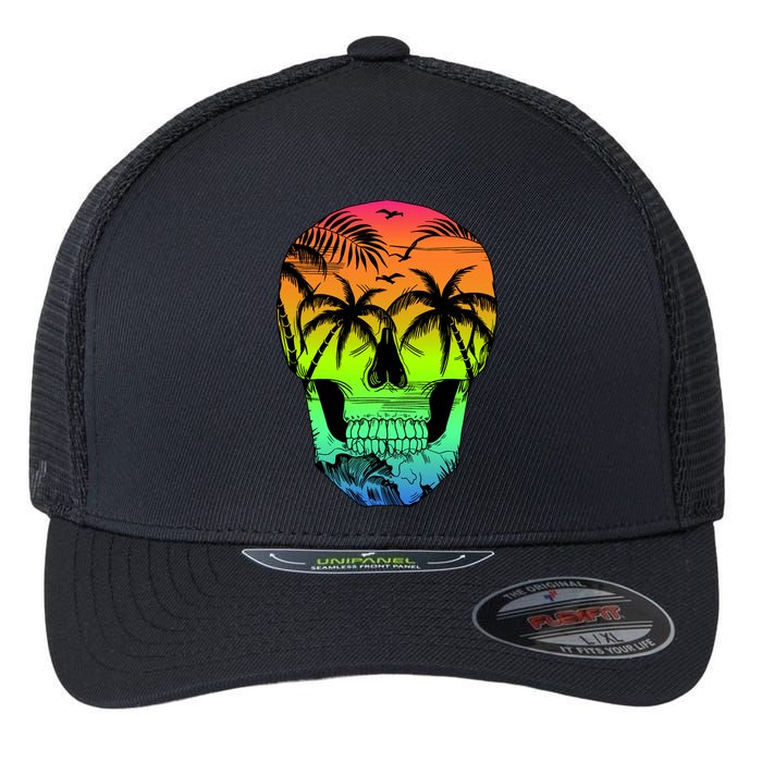 Beach Abstract Skull Flexfit Unipanel Trucker Cap