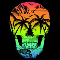 Beach Abstract Skull Flexfit Unipanel Trucker Cap