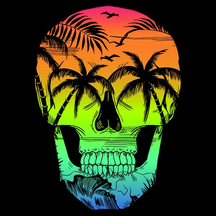 Beach Abstract Skull Flexfit Unipanel Trucker Cap