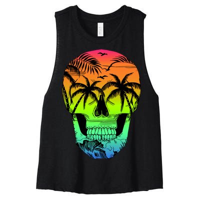 Beach Abstract Skull Women's Racerback Cropped Tank