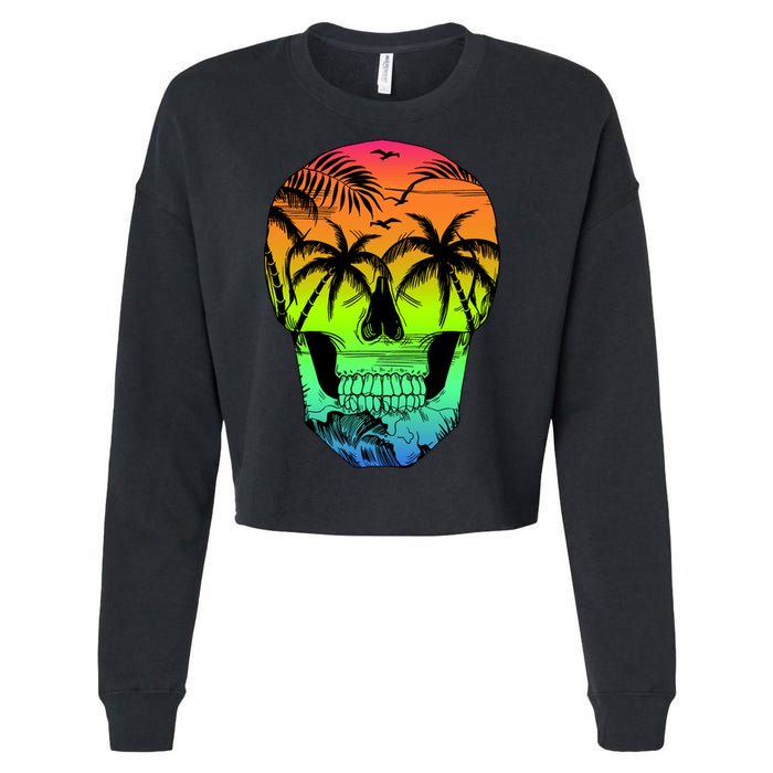 Beach Abstract Skull Cropped Pullover Crew