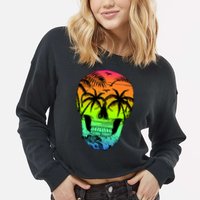 Beach Abstract Skull Cropped Pullover Crew