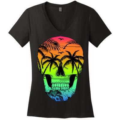 Beach Abstract Skull Women's V-Neck T-Shirt