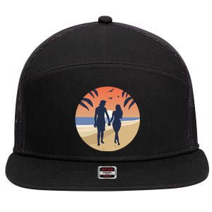 Beach Couple 7 Panel Mesh Trucker Snapback Hat