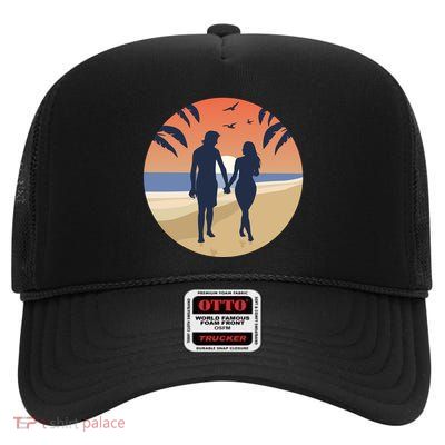 Beach Couple High Crown Mesh Back Trucker Hat