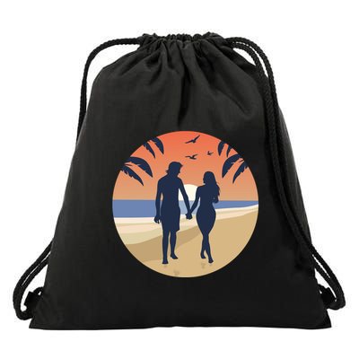 Beach Couple Drawstring Bag