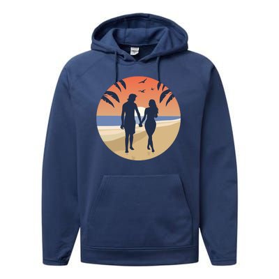 Beach Couple Performance Fleece Hoodie