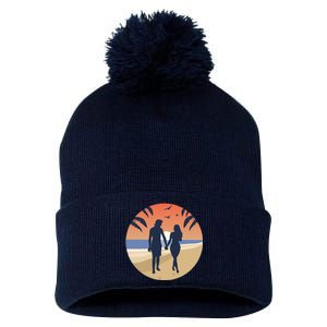 Beach Couple Pom Pom 12in Knit Beanie