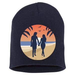 Beach Couple Short Acrylic Beanie