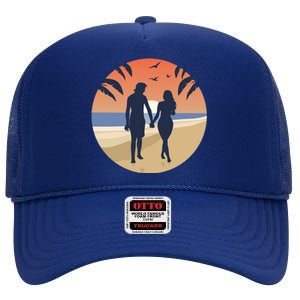 Beach Couple High Crown Mesh Back Trucker Hat