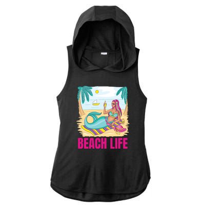 Beach Life Mermaid Ladies PosiCharge Tri-Blend Wicking Draft Hoodie Tank