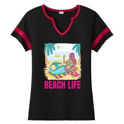 Beach Life Mermaid Ladies Halftime Notch Neck Tee