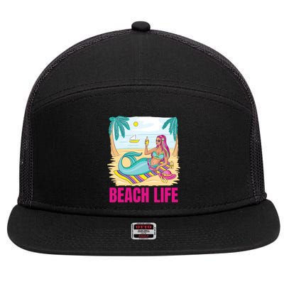 Beach Life Mermaid 7 Panel Mesh Trucker Snapback Hat