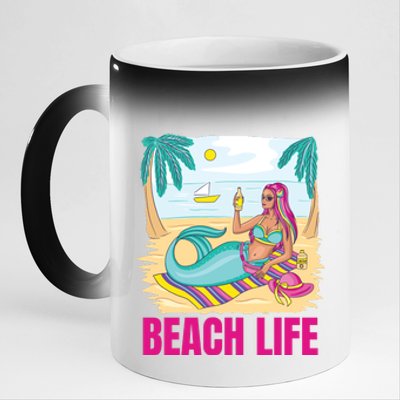 Beach Life Mermaid 11oz Black Color Changing Mug