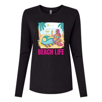 Beach Life Mermaid Womens Cotton Relaxed Long Sleeve T-Shirt