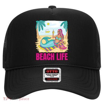 Beach Life Mermaid High Crown Mesh Back Trucker Hat