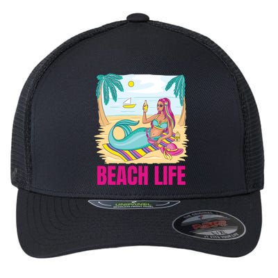 Beach Life Mermaid Flexfit Unipanel Trucker Cap