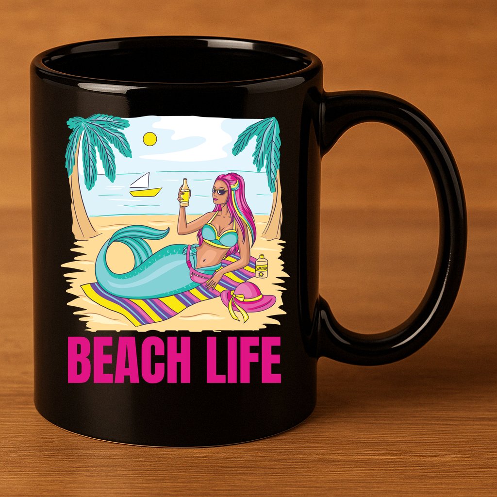 Beach Life Mermaid 11oz C Handle Ceramic Mug