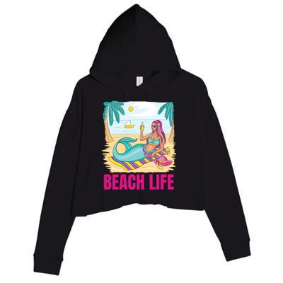 Beach Life Mermaid Crop Fleece Hoodie