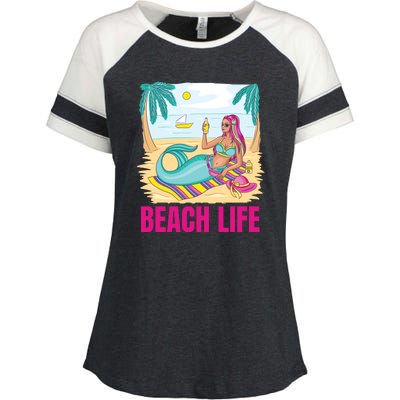 Beach Life Mermaid Enza Ladies Jersey Colorblock Tee