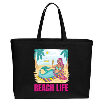 Beach Life Mermaid Cotton Canvas Jumbo Tote