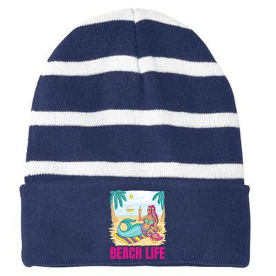 Beach Life Mermaid Striped Beanie with Solid Band