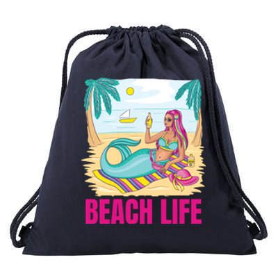 Beach Life Mermaid Drawstring Bag