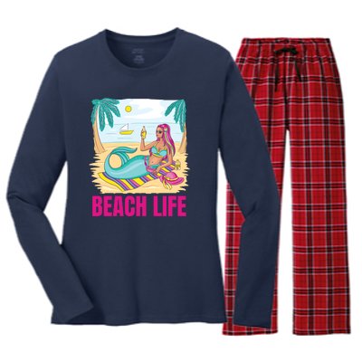 Beach Life Mermaid Women's Long Sleeve Flannel Pajama Set 