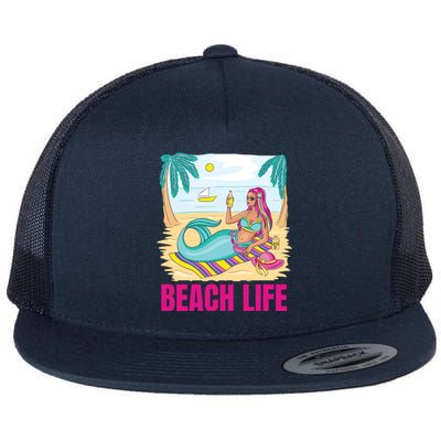 Beach Life Mermaid Flat Bill Trucker Hat