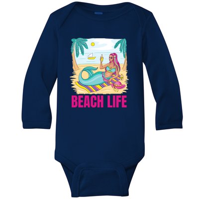 Beach Life Mermaid Baby Long Sleeve Bodysuit