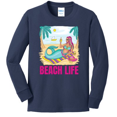 Beach Life Mermaid Kids Long Sleeve Shirt